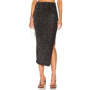 NWT House of Harlow 1960 Metallic Rib Knit Pull on Midi Skirt
